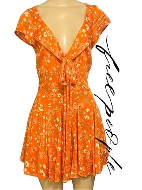 WHOOPS! NWT Free People It Takes Two Open Back Floral Mini Dress S peach Combo